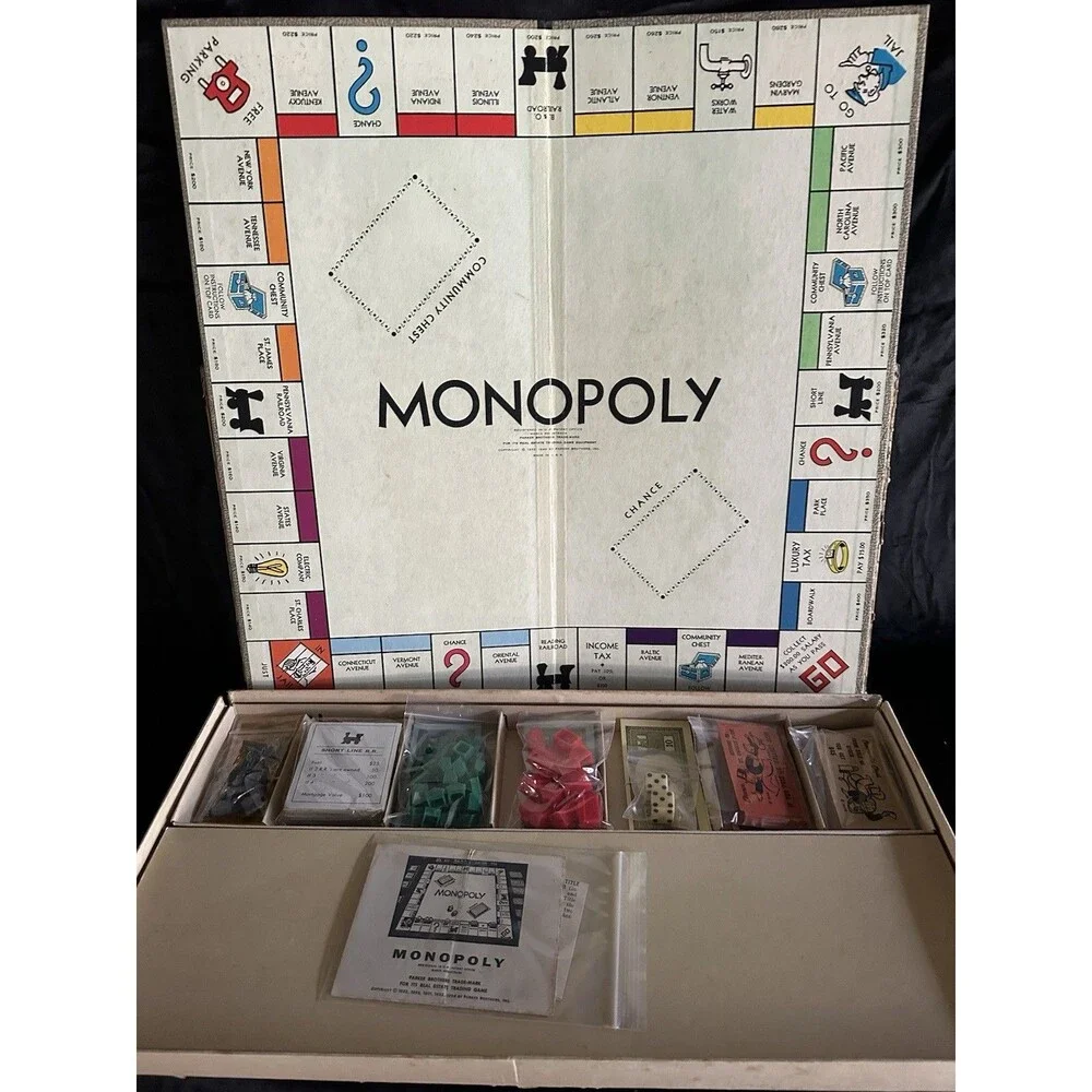 1954 Monopoly Parker Brothers Vintage Board Game Original Box Complete
